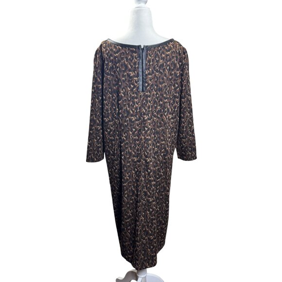 Talbots Womens Dress Size 16W Faux Leather A Line Brown Animal Print Leopard - Picture 2 of 9